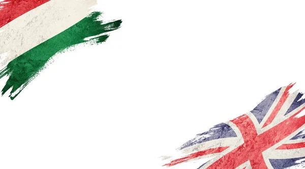 Флаги Венгрии и Великобритании на белом фоне — стоковое фото